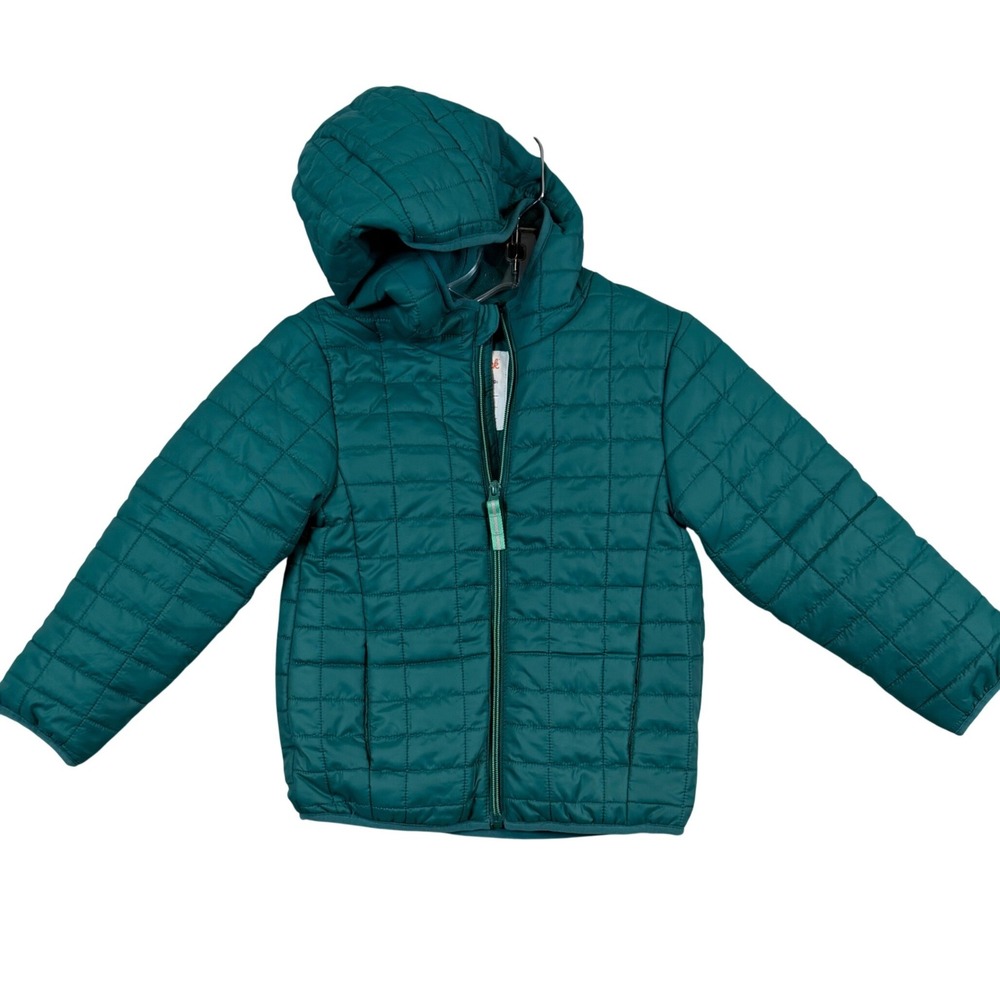 NWT Cat & Jack Green Quilted Puffer Jacket Hooded Fleece Lined Sz. 4/5 Warm Snow